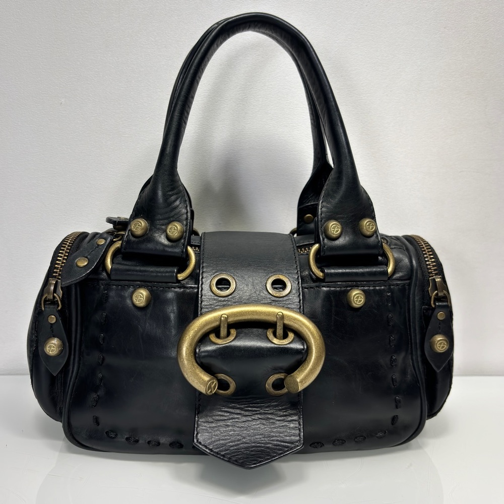 Francesco Biasia Vintage Y2K Black Leather Brass Studded Mini Handbag Purse